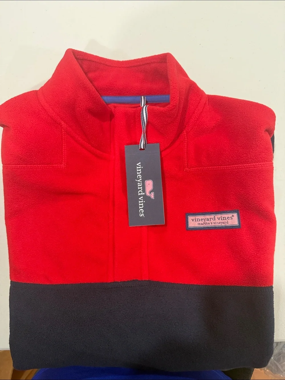 Vineyard Vines Red & Navy Quarter-Zip Fleece Pullover